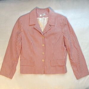 Vintage Bigio Collection Pink Beige Pinstripe Cotton Blazer Jacket Sz 14 Women’s